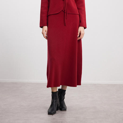 【中长款羊绒半裙】羊绒世家秋冬新品女士100%山羊绒纯色针织半裙 商品图0