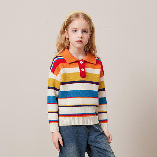 mettekids儿童100%羊绒衫2024秋冬新款男童毛衣女童彩色条纹针织 商品图3