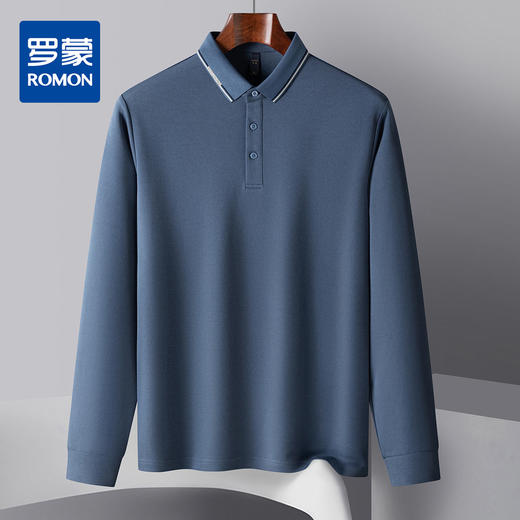 罗蒙男士春秋长袖Polo衫经典翻领百搭舒适商务长袖t恤男通勤Polo上衣 商品图3