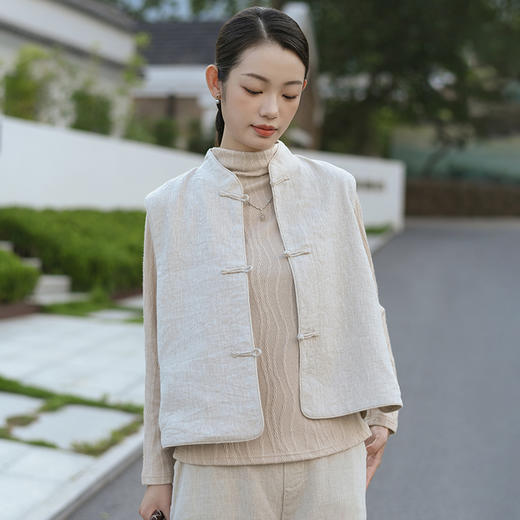 雀说新中式女装早秋新款亚麻马甲女高级感国风复古背心百搭无袖外套AL6366 商品图0