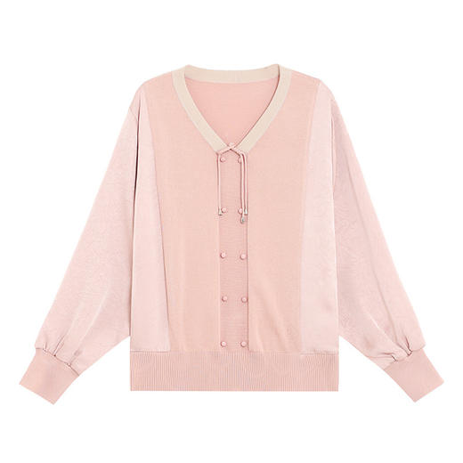 CC-BSM-732小个子针织拼接女士拼色2025春秋季新款宽松遮肉雪纺打底衫上衣服 商品图4