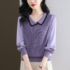 CC-89-525翻领长袖上衣针织衫女2025年新款春季洋气薄款t恤宽松打底衫 商品缩略图1