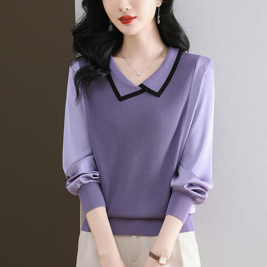 CC-89-525翻领长袖上衣针织衫女2025年新款春季洋气薄款t恤宽松打底衫 商品图1