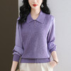 CC-89-523翻领拼接针织小衫女洋气2025新款春季宽松上衣长袖t恤打底衫薄款 商品缩略图0