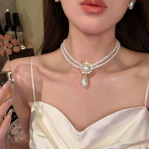 【YW】无忧购镶钻珍珠流苏项链/高级气质锁骨链HN2126(截单后7天发货) 商品图3