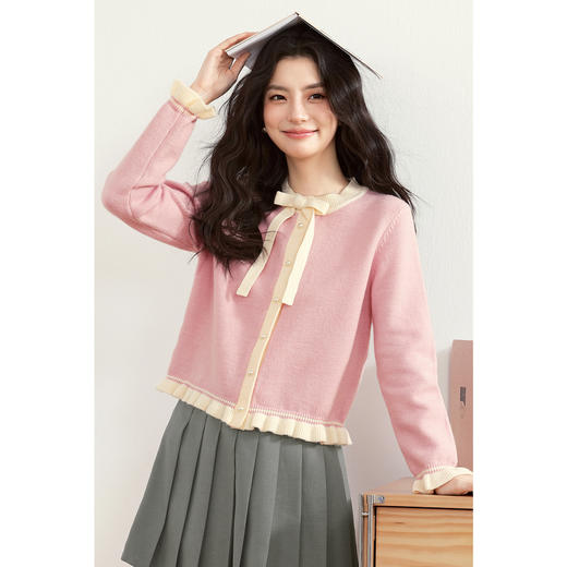 【严选】诗凡黎毛针织衫小香风千金毛衣女气质2025春夏新款少女百搭蝴蝶结7G1130371 商品图2