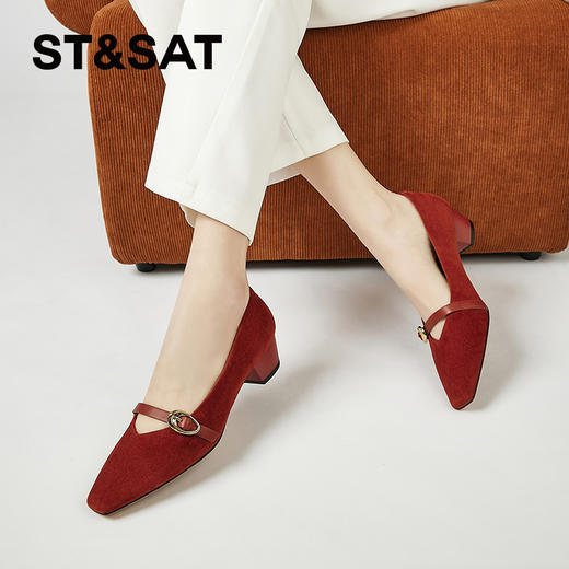 星期六简约方头一字带粗跟玛丽珍鞋SSC1111460 商品图1