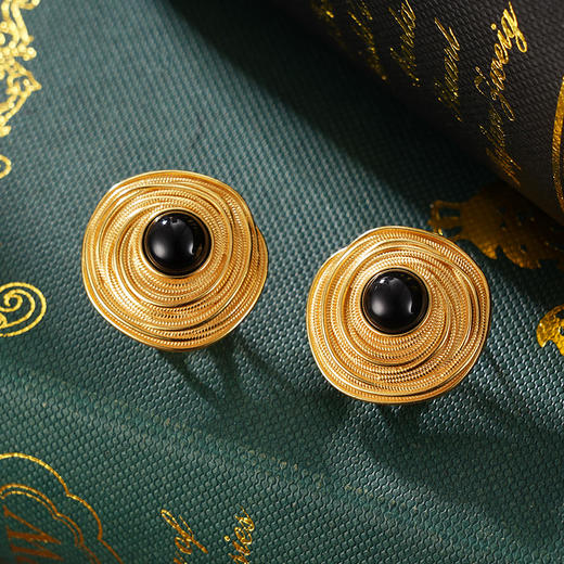 子佩集S925银【晨瑶】耳环纯银【AJ01520】原创2镀金黑玛瑙2501 商品图0