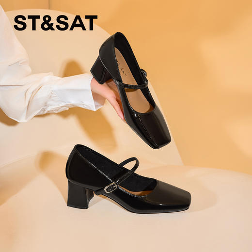 星期六法式一字带气质通勤粗跟玛丽珍SSC1111744 商品图1