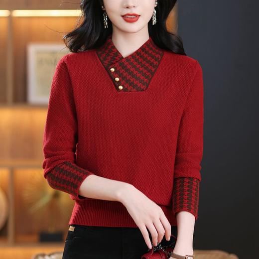 CC101-689130假两件女针织打底衫女拼色毛衣2024年新款长袖上衣洋气穿搭秋冬季 商品图3