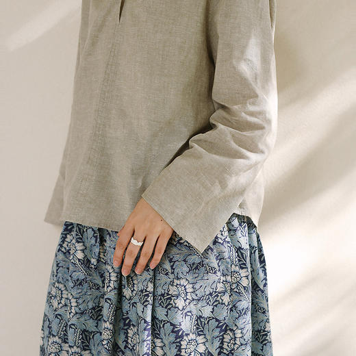 绽放旅行女装155朵/小欢喜衬衫色织棉麻灰显瘦复古文艺长袖小衫 商品图2