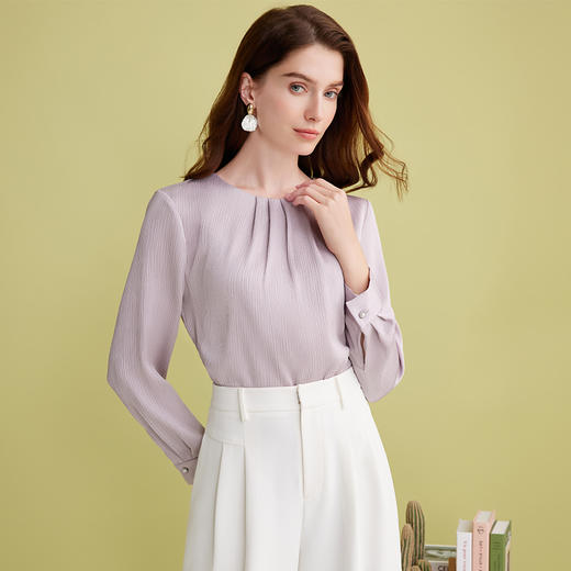 EITIE爱特爱温柔紫色气质钉珠直筒显瘦衬衫上衣2025春季新款A2513515 商品图1