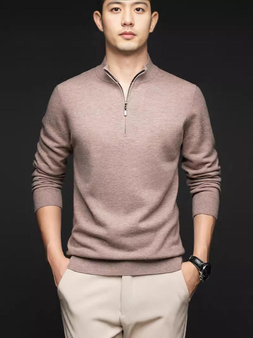 丁摩 男士100纯羊毛半高领秋冬加厚保暖打底衫拉链休闲针织毛衣5ZF-11223 商品图0