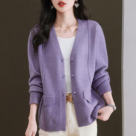 雀说毛衣外套女新款v领针织开衫春秋外穿时尚气质上衣AL6056