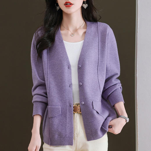 雀说毛衣外套女新款v领针织开衫春秋外穿时尚气质上衣AL6056 商品图0