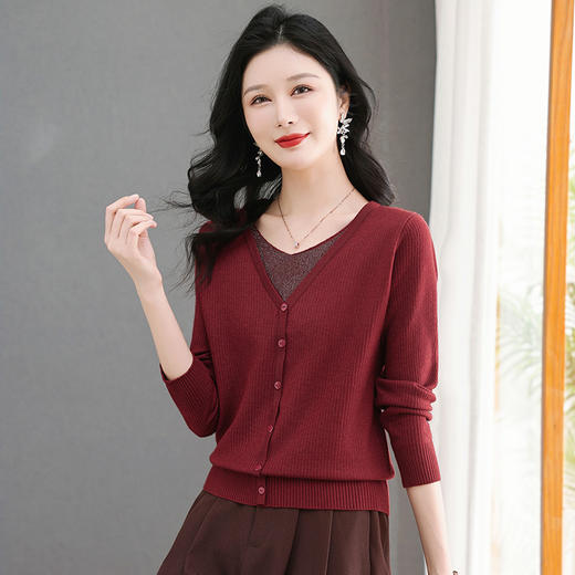 CC-NN-2502春秋季新款拼接假两件设计感针织打底衫时尚气质温柔宽松上衣 商品图0