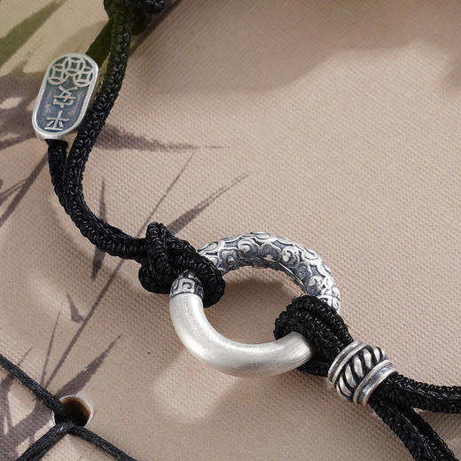 子佩集S999银【真言随心】手链纯银【N020-1】仿古拉绳黑绳2501 商品图2