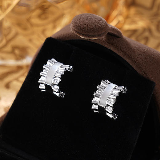 子佩集S925银【花之褶皱】耳钉纯银【AJ01493】原创2半环扣环耳圈2501 商品图0