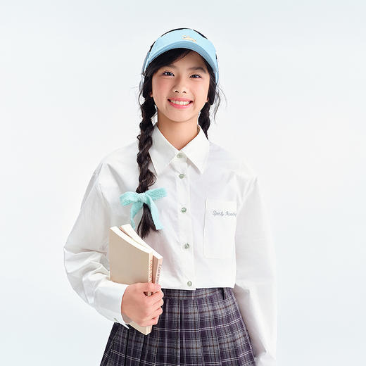 笛莎Deesha青少年女童衬衫2025春季女童刺绣翻领棉布衬衫 商品图2