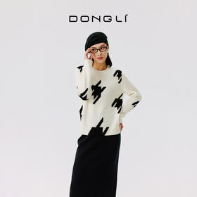 东黎 • 山羊绒女士秋冬千鸟格圆领套衫 4741