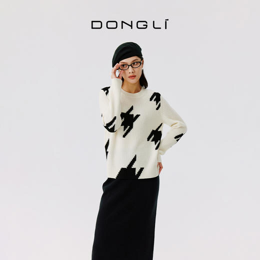 东黎 • 山羊绒女士秋冬千鸟格圆领套衫 4741 商品图0