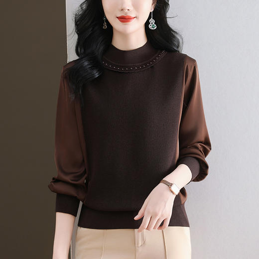 CC-89-528半高领长袖t恤女2025年宽松小衫薄款春装洋气宽松上衣针织衫 商品图1