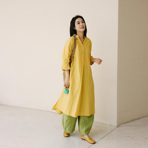 绽放206朵/高精水果酵素汉麻棉金属光泽中袖宽松休闲显瘦连衣裙 商品图1