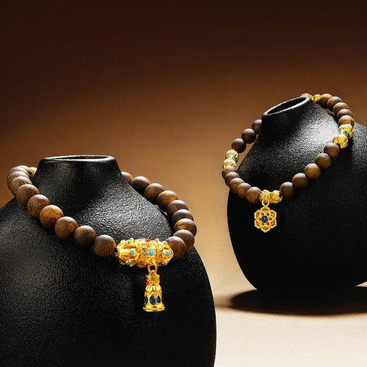 【古法文玩新品】沉香与金 古法经典六字真言 鎏彩沉香珠串手链  金克重约9.36克 克重计价，多退少补.（Y）【金价请咨询客服，克重计价都包含工费【每日金价请咨询客服】 商品图3