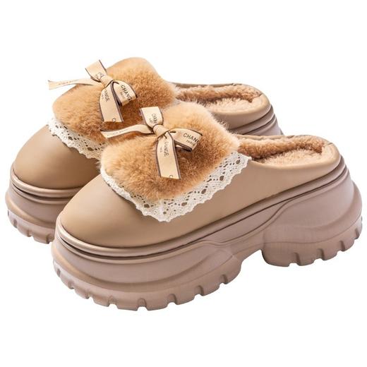 「7cm厚底！四色可选」增高棉拖鞋女2024秋冬新款蝴蝶结防滑毛毛绒外穿保暖棉鞋 商品图4