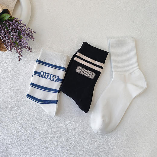 （02无货勿拍）纪念日百货基础-简约条纹字母简约男款中袜160705472 商品图1