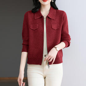 CC-BSM-719春秋小个子针织外套女士2025新款翻领短款洋气毛衣开衫拉链上衣