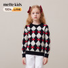 mettekids儿童100%羊绒衫秋冬新款女童黑白格提花加厚毛衣针织衫 商品缩略图0
