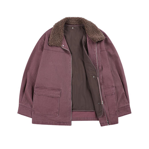 CryingCenter 烟紫色洗水工装毛领夹克马甲两件套 哭喊中心 商品图4