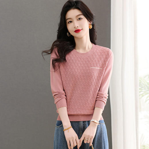 CC-101-51722长袖t恤女士圆领2025春秋新款宽松针织小衫洋气打底上衣T 商品图2