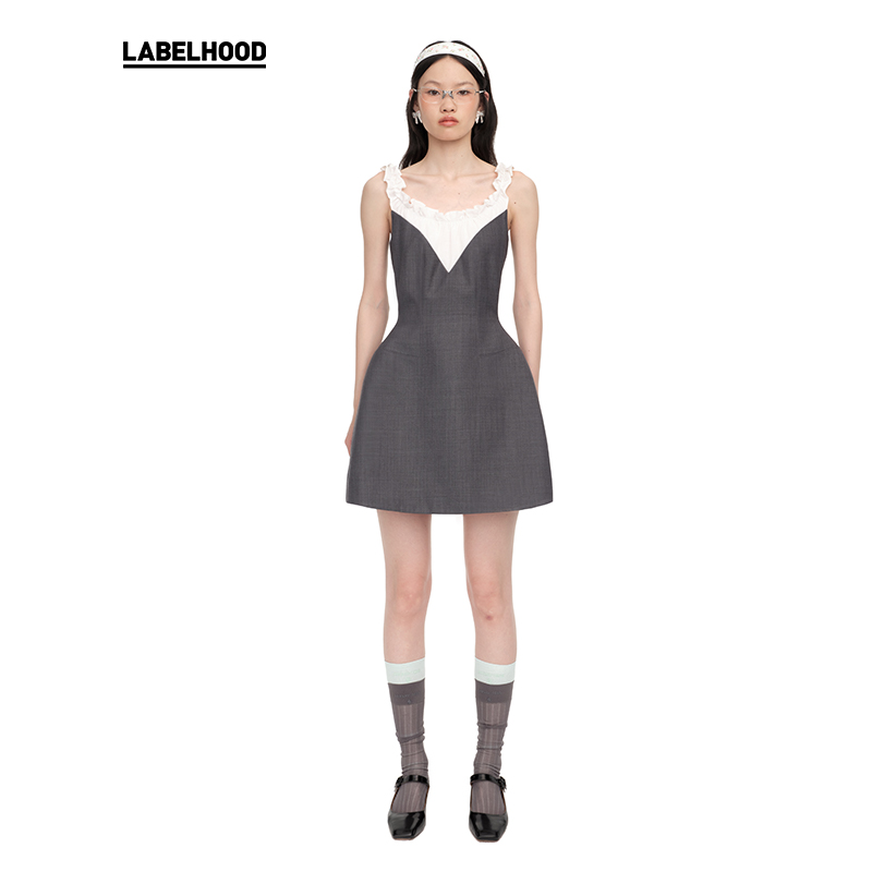 【SHUSHUTONG】蕾虎时尚拼接花边领连衣裙2025春夏新款女装裙子