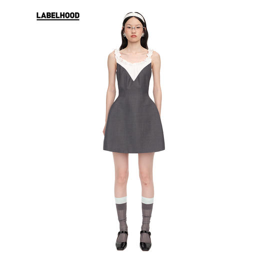 【SHUSHUTONG】蕾虎时尚拼接花边领连衣裙2025春夏新款女装裙子 商品图0