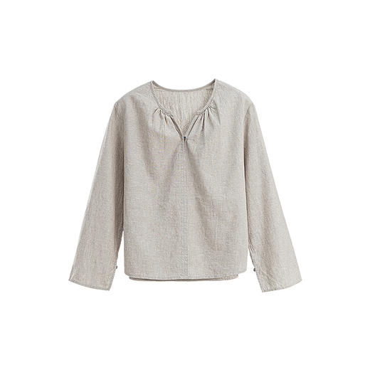 绽放旅行女装155朵/小欢喜衬衫色织棉麻灰显瘦复古文艺长袖小衫 商品图3