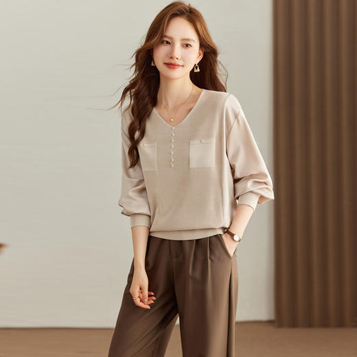 雀说拼接针织衫新款时尚宽松AL9067 商品图6