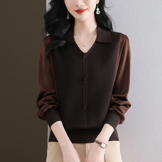 CC-89-522翻领针织衫上衣春装女2025新款冰丝小衫洋气长袖t恤宽松薄款 商品图2