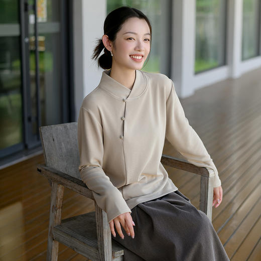 雀说新中式长袖德绒打底衫女高级感可外穿保暖内搭上衣AL6334 商品图7