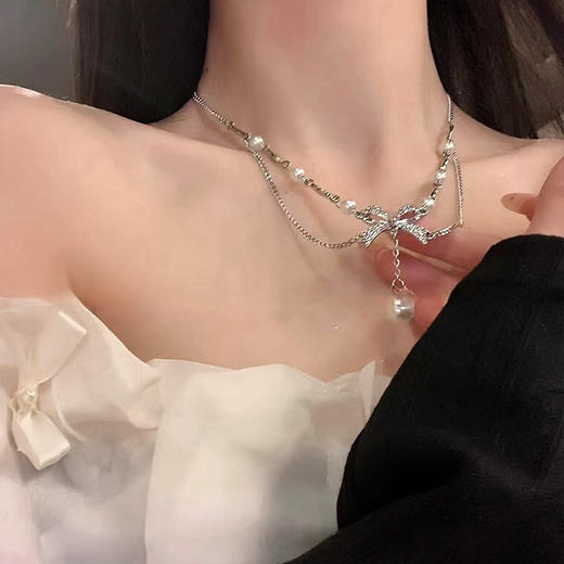 【YW】无忧购镶钻珍珠流苏项链/高级气质锁骨链HN2126(截单后7天发货) 商品图4