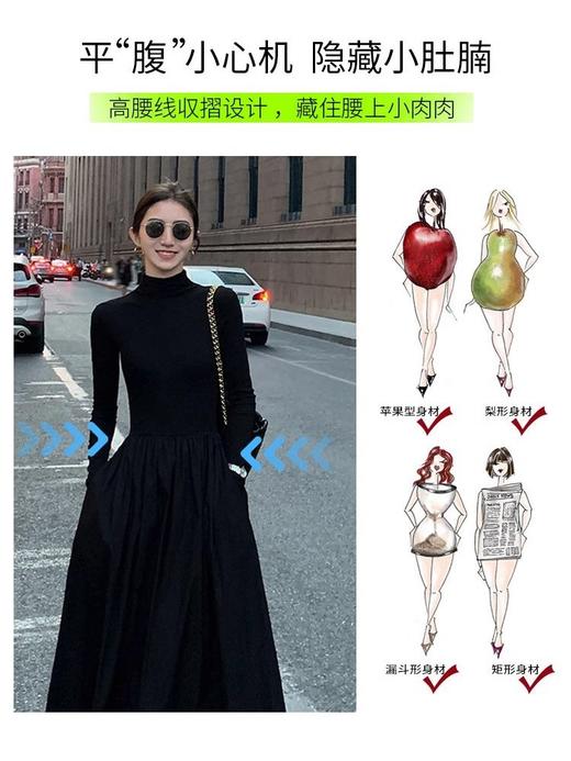 【黑色针织连衣裙】秋冬新款 法式气质长袖 冬季长款大衣内搭高领修身连衣裙 春节出行 商品图2