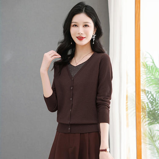 CC-NN-2502春秋季新款拼接假两件设计感针织打底衫时尚气质温柔宽松上衣 商品图3