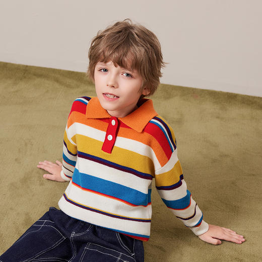 mettekids儿童100%羊绒衫2024秋冬新款男童毛衣女童彩色条纹针织 商品图4