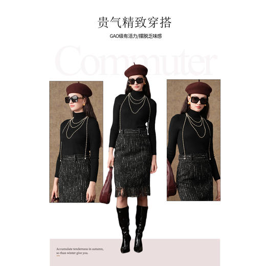 乔万尼新款秋冬内搭半高领黑色百搭上衣羊毛针织衫EM4M618 商品图4