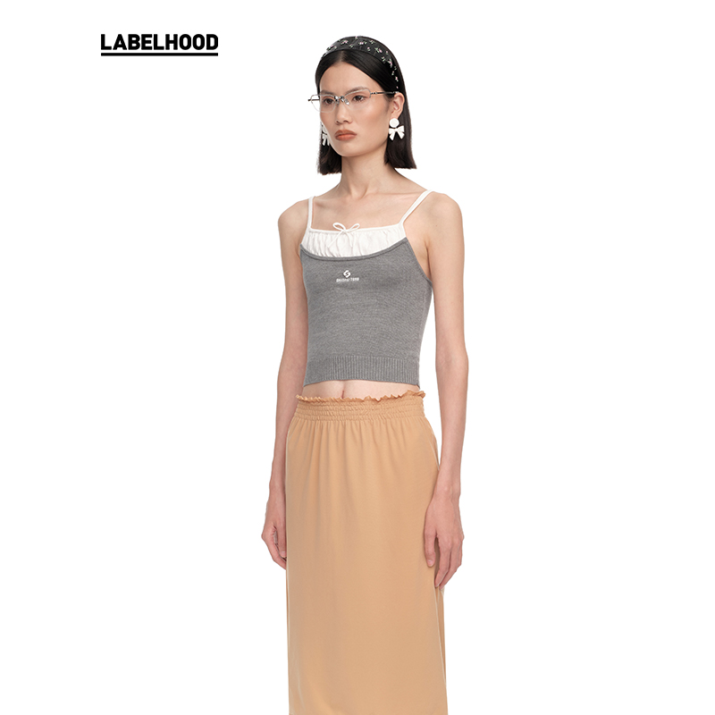 【SHUSHUTONG】蕾虎时尚针织拼接吊带上衣2025春夏新款女装上衣