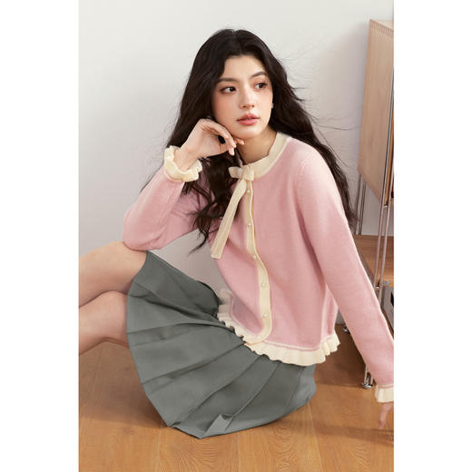 【严选】诗凡黎毛针织衫小香风千金毛衣女气质2025春夏新款少女百搭蝴蝶结7G1130371 商品图3