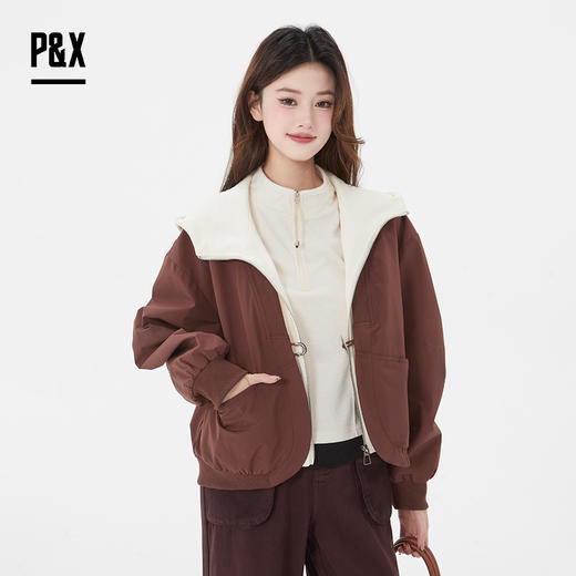 P&X设计师女装 春季新款连帽设计短款风衣宽松外套825119099 红色 商品图2