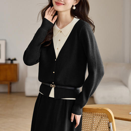 雀说针织连衣裙女中长裙拼接纯色套装裙过膝正式场合时尚气质裙子女装AL8986 商品图7