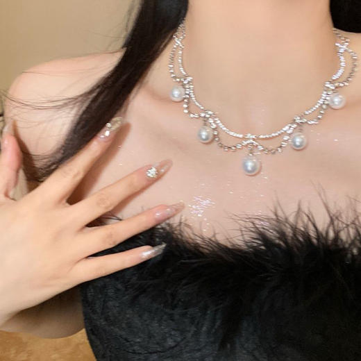 【YW】无忧购镶钻珍珠流苏项链/高级气质锁骨链HN2126(截单后7天发货) 商品图2